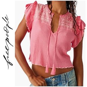 Free People Sarafina crop top flutter sleeve tassels size Small
